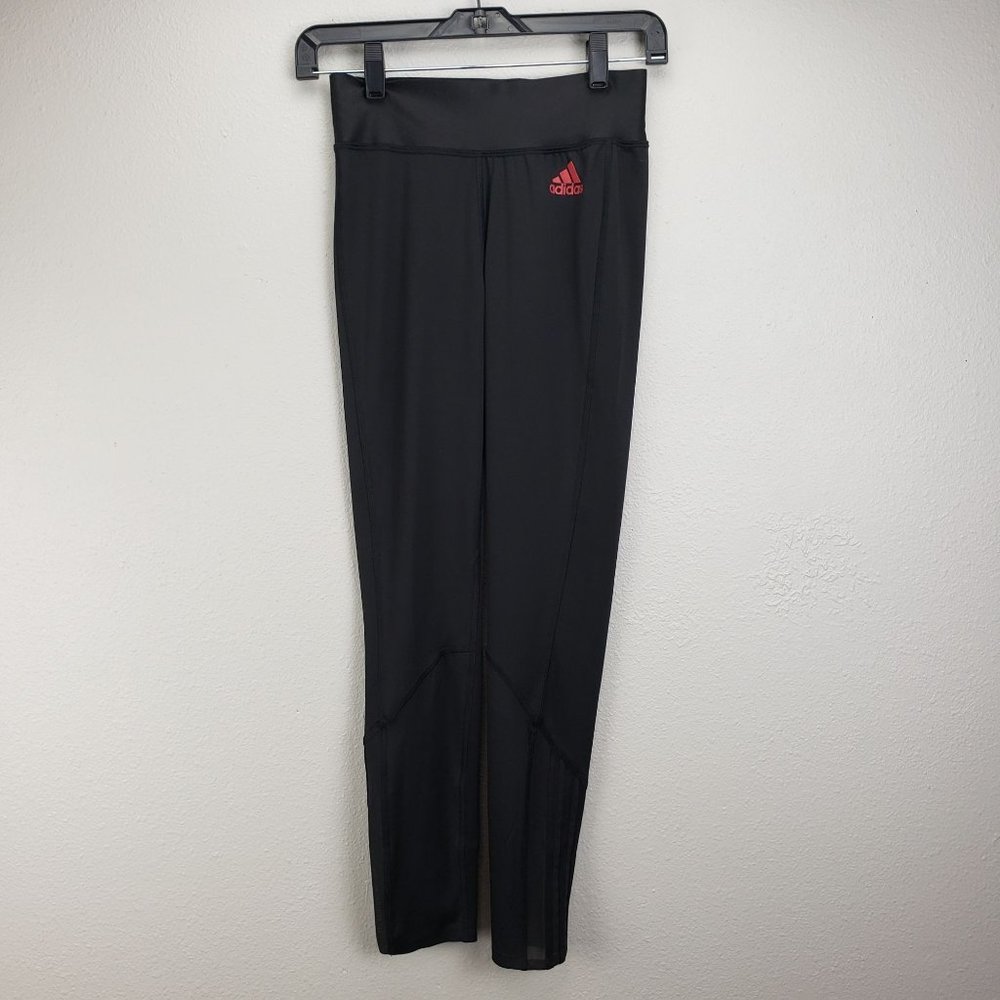 Adidas Women's Size xs Golf Tight Leggings Black UPF 50+ Red Tri Stripe Logo New
